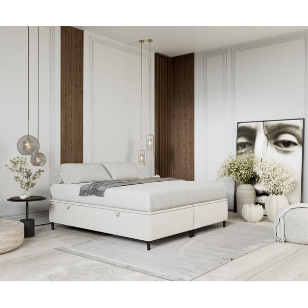 Kremowe tapicerowane łóżko dwuosobowe ze schowkiem 140x200 cm Tate – Maison de Rêve-image-1