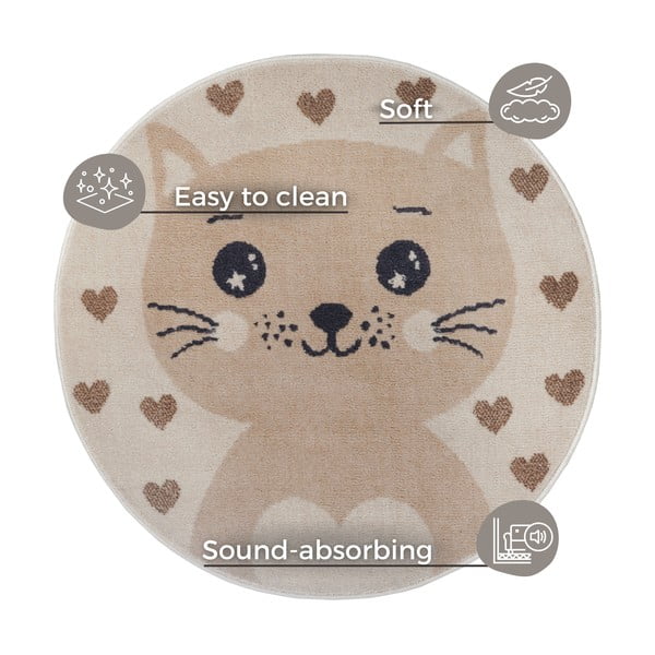 Beżowy dywan dziecięcy ø 100 cm Cat – Hanse Home-image-4