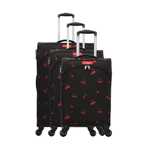 Zestaw 3 czarnych walizek z 4 kółkami Lollipops Cherry