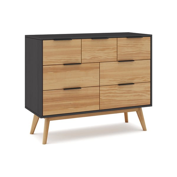 Czarno-naturalna niska komoda z drewna sosnowego 120x83 cm Lavis – Marckeric-image-4