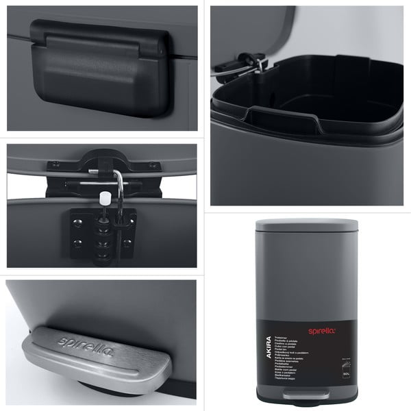 Ciemnoszary stalowy kosz na śmieci z pedałem 50 l   Akira – Spirella-image-4