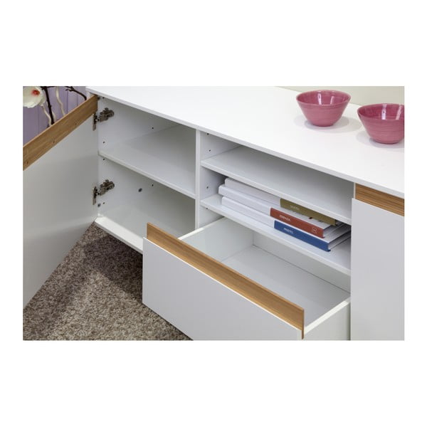 Biała komoda z drewnianymi szczegółami Dřevotvar Ontur 12-image-3