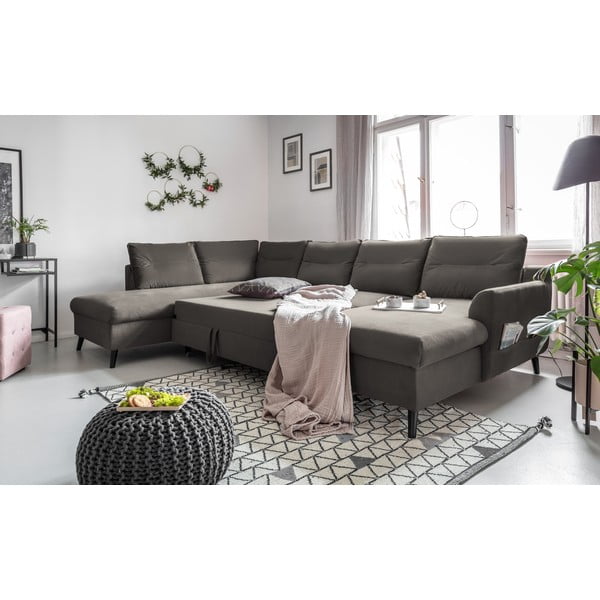 Ciemnoszara aksamitna rozkładana sofa w kształcie litery "U" Miuform Stylish Stan, lewostronna-image-4