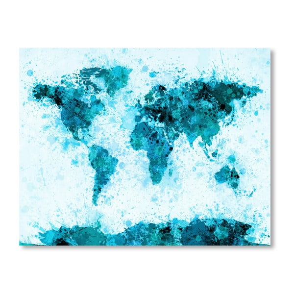 Plakat z niebieską mapą świata Americanflat Travel, 60x42 cm