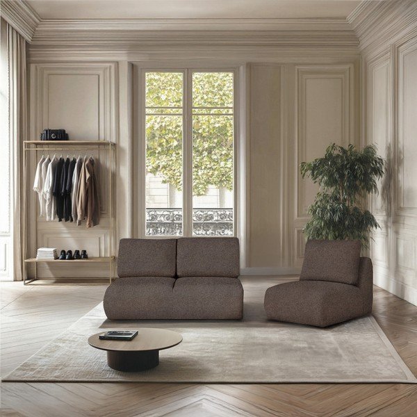 Brązowy fotel z materiału bouclé Mirel – Rodier-image-1