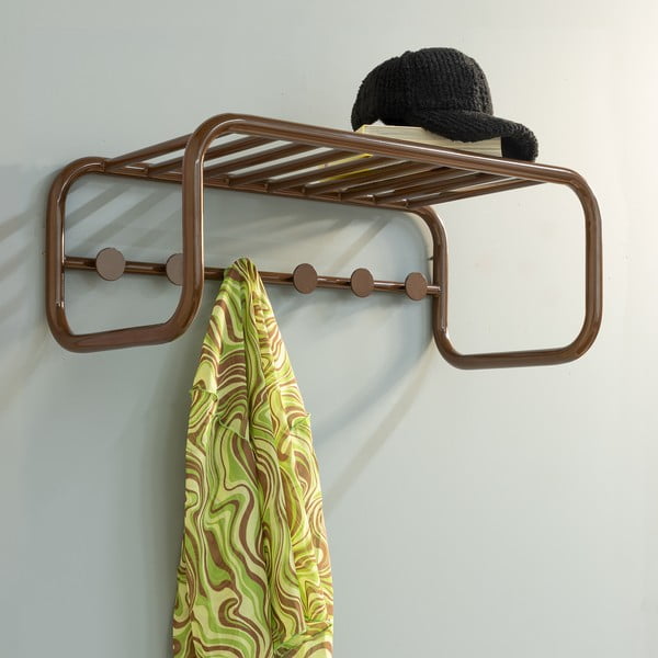 Ciemnobrązowy metalowy wieszak ścienny z półką 72 cm Retro – Spinder Design-image-1