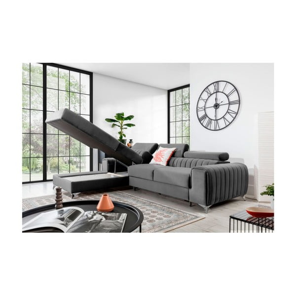 Szary aksamitny rozkładany/ze schowkiem narożnik (lewostronny/z szezlongiem) Grayson – ELTAP-image-3