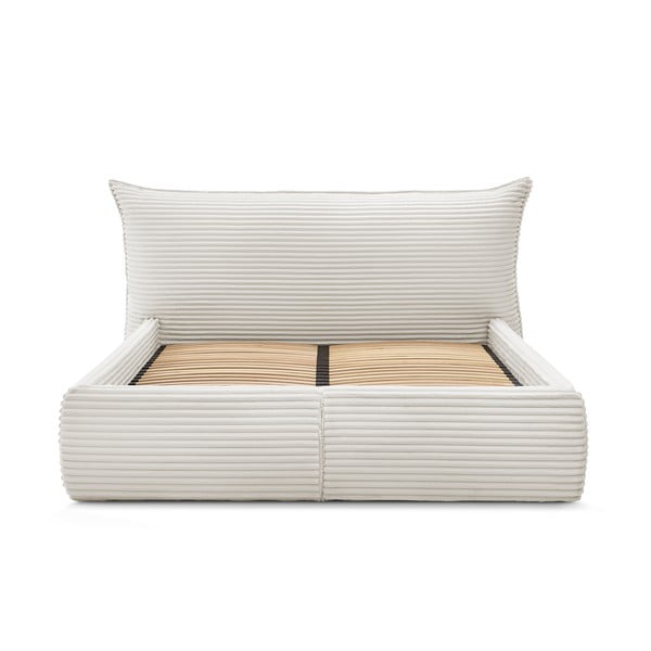 Kremowe tapicerowane łóżko dwuosobowe ze schowkiem ze stelażem 160x200 cm Jade – Bobochic Paris-image-3