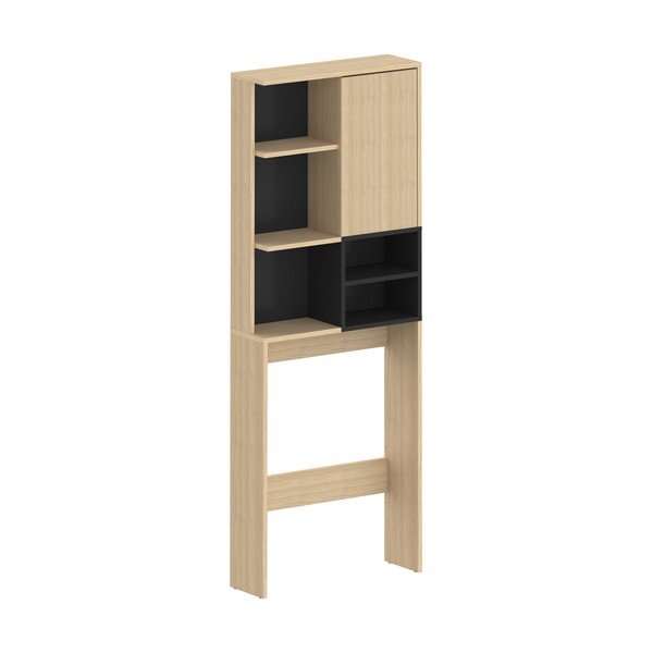 Czarna wysoka szafka łazienkowa nad pralkę/toaletę w dekorze dębu 64x179 cm Kube − TemaHome -image-2