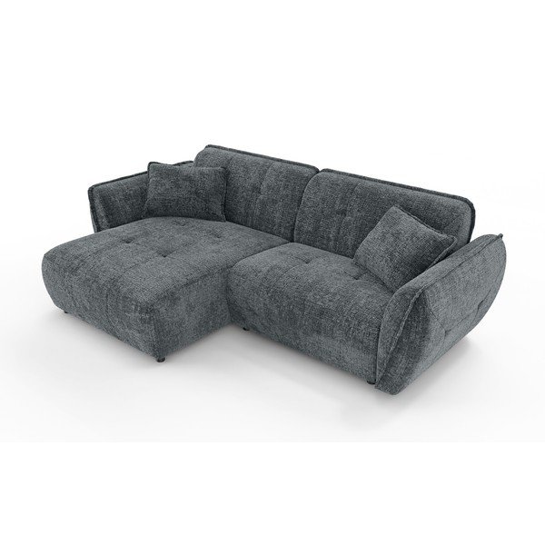 Ciemnoszary narożnik z tkaniny szenilowej (lewostronny/z szezlongiem) Nelia – Ropez-image-2