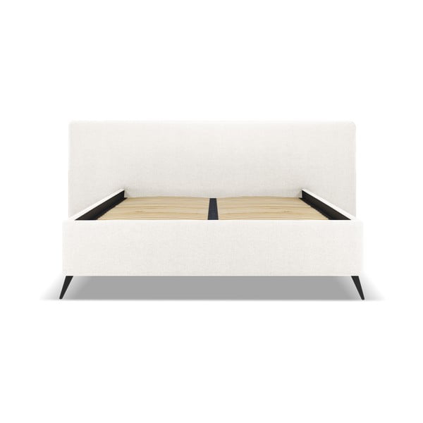 Kremowe tapicerowane łóżko dwuosobowe ze schowkiem i stelażem 160x200 cm Walter – Milo Casa-image-1