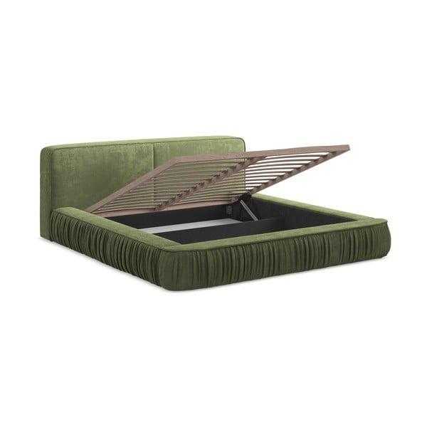 Zielone tapicerowane łóżko dwuosobowe ze schowkiem i stelażem 180x200 cm Keoni – Makamii-image-2