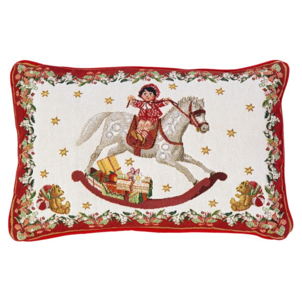 Czerwono-biała bawełniana poduszka dekoracyjna z motywem świątecznym Villeroy & Boch Toys Fantasy, 32x48 cm