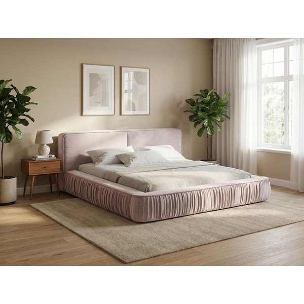 Szare tapicerowane łóżko dwuosobowe ze schowkiem i stelażem 140x200 cm Keoni – Makamii-image-1