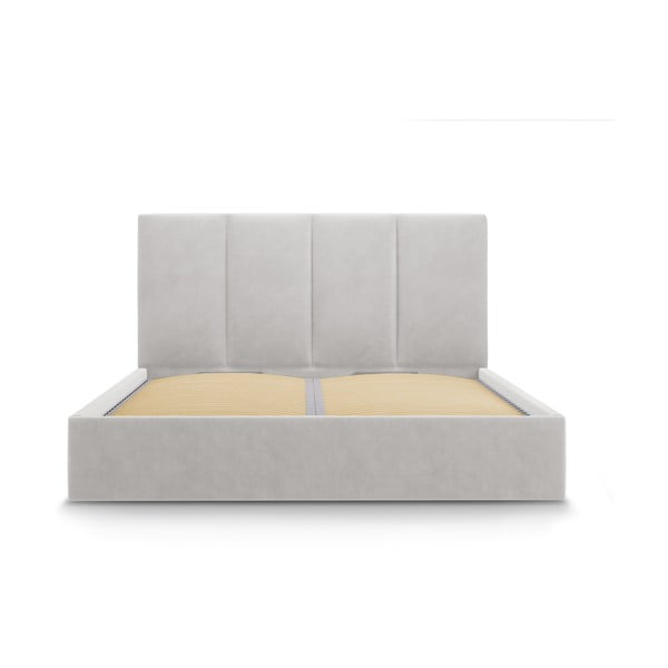 Jasnoszare tapicerowane łóżko dwuosobowe ze schowkiem ze stelażem 160x200 cm Juniper – Mazzini Beds-image-2