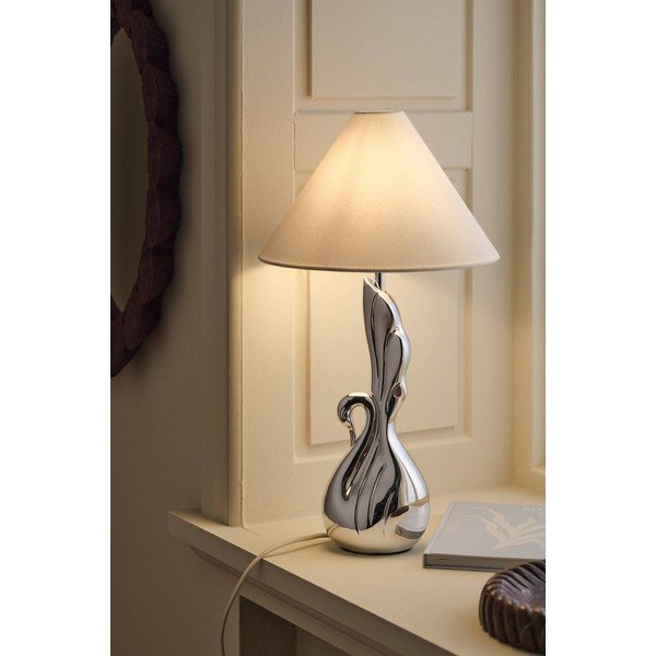 Biała/w kolorze srebra lampa stołowa z żywicy polimerowej (wysokość 53 cm) Swan – Ellos Home-image-1