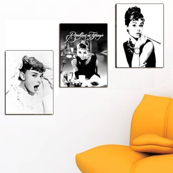 Trzyczęściowy obraz Audrey Hepburn, 45x90 cm