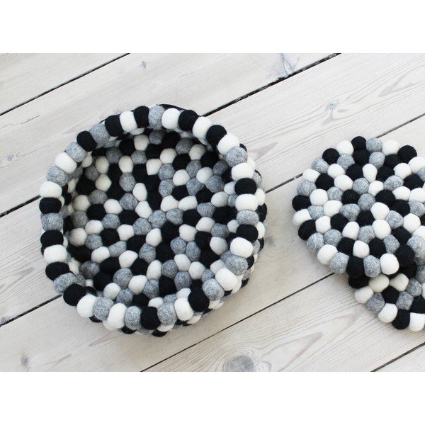 Czarno-biały wełniany koszyk kulkowy Wooldot Ball Basket, ⌀ 28 cm-image-1