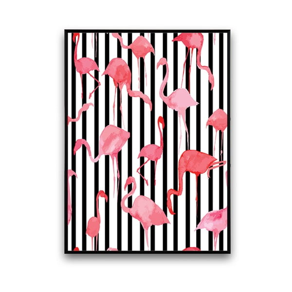 Plakat z flamingami, czarno-białe pasy w tle, 30 x 40 cm