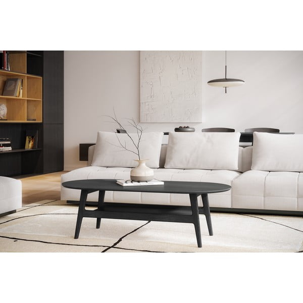 Czarny stolik w dekorze dębu 60x130 cm Curved – Woodman-image-1