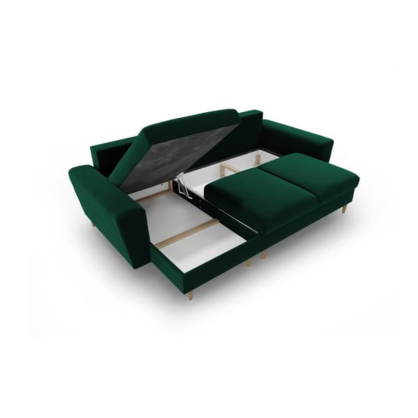Zielony aksamitny rozkładany narożnik ze schowkiem Kyoto – Cosmopolitan Design-image-3