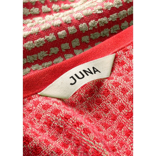 Czerwony ręcznik z bawełny organicznej frotte 50x100 cm Check – JUNA-image-4