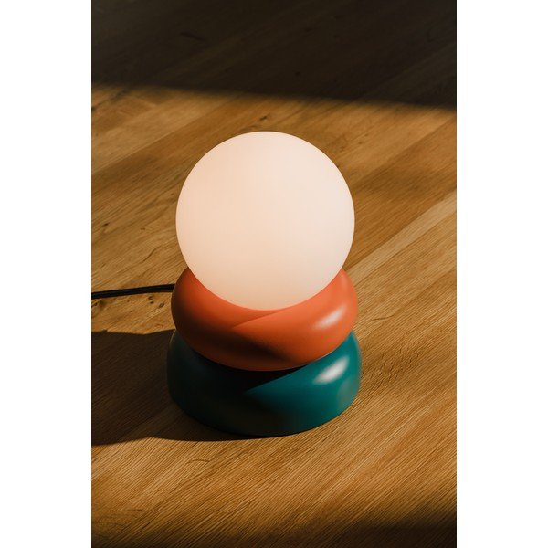 Morska/pomarańczowa lampa stołowa z litego drewna ze szklanym kloszem (wysokość 24 cm) Otem – noo.ma-image-2