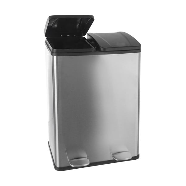 Kosz na śmieci 2x30 l do segregacji odpadów z pedałem ze stali nierdzewnej w kolorze srebra z połyskiem Duo – Orion-image-2