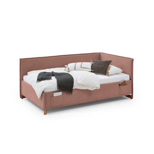 Różowe tapicerowane narożne łóżko dziecięce ze schowkiem ze stelażem 120x200 cm Fun – Meise Möbel-image-3