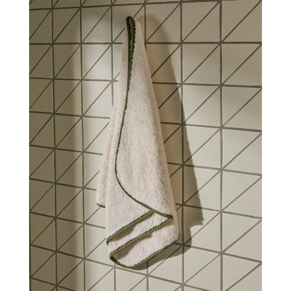 Biały/zielony bawełniany ręcznik frotte 50x90 cm Sedora – Kave Home-image-1