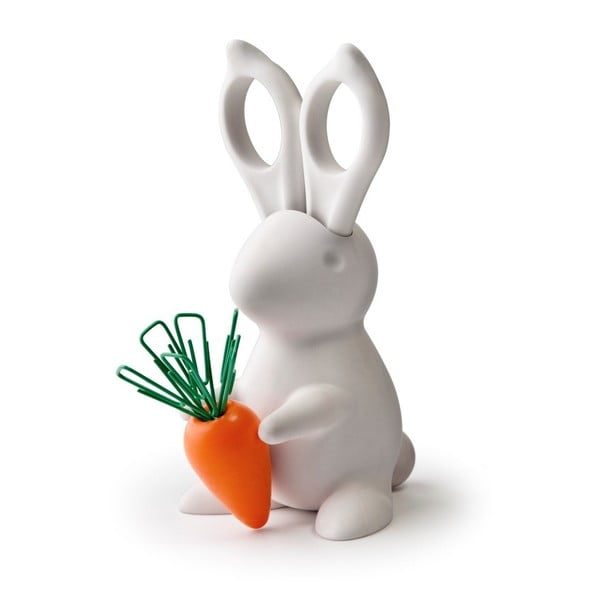 Biały stojak z nożyczkami w kształcie króliczka Qualy&CO Desk Bunny Scissors
