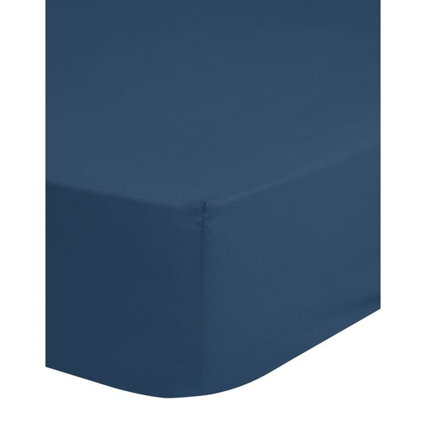 Ciemnoniebieskie bawełniane prześcieradło elastyczne Good Morning, 160x200 cm-image-1