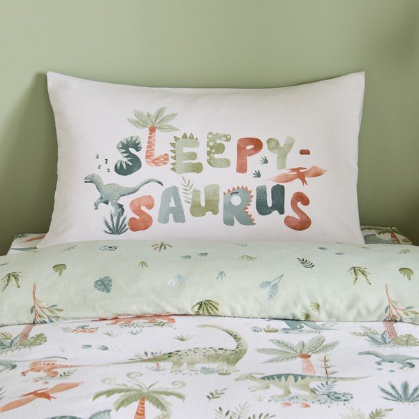 Kremowa flanelowa pościel dziecięca jednoosobowa 135x200 cm Brushed Sleepy Saurus Dino – Catherine Lansfield-image-4
