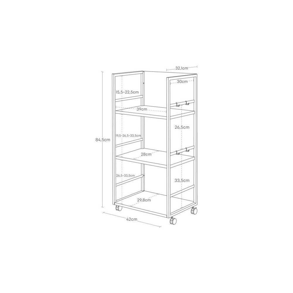 Czarny metalowy regał na kółkach 42x84,5x32 cm Tower – YAMAZAKI (zdjęcie 6)