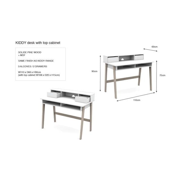 Białe biurko dla dzieci Vipack Kiddy-image-2