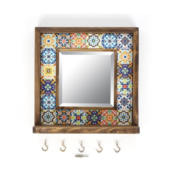 Lustro z półką z kamienną ramą ścienne 32.5x33 cm – Wallity-image-2