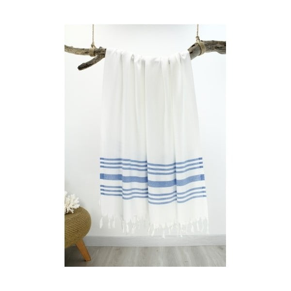 Niebiesko-biały ręcznik Hammam Bamboo Honeycomb Style, 90x180 cm