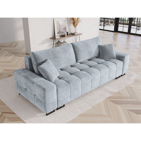 Jasnoniebieska aksamitna rozkładana sofa ze schowkiem 250 cm Wicklow – Cosmopolitan Design-image-1