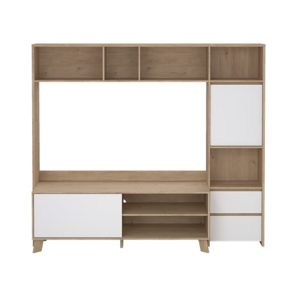 Biało-naturalny zestaw pod TV w dekorze dębu 209x183x48 cm Next – Tvilum