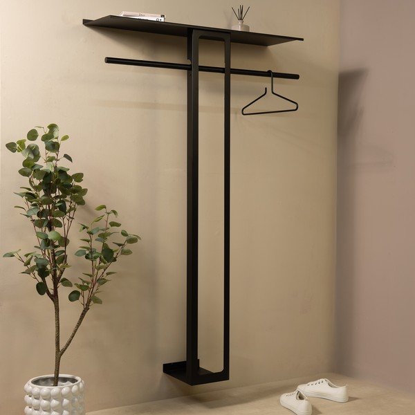 Czarny stalowy wieszak ścienny z półką 100 cm Luno Large – Spinder Design-image-1