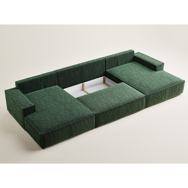 Ciemnozielony rozkładany/ze schowkiem narożnik z tkaniny szenilowej (w kształcie litery U) Kyoto – Maison de Rêve-image-4