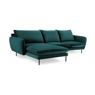 Ciemnozielona narożna aksamitna sofa lewostronna Cosmopolitan Design Vienna
