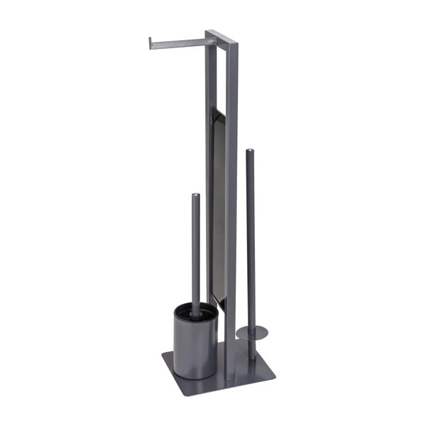 Szary stojak na papier toaletowy ze szczotką do WC Wenko Rivalta-image-3
