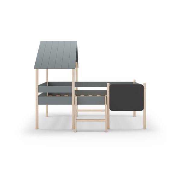 Szarozielone łóżko dziecięce z litego drewna sosnowego w kształcie domku/podwyższone ze stelażem 90x190 cm Mint – Marckeric-image-2