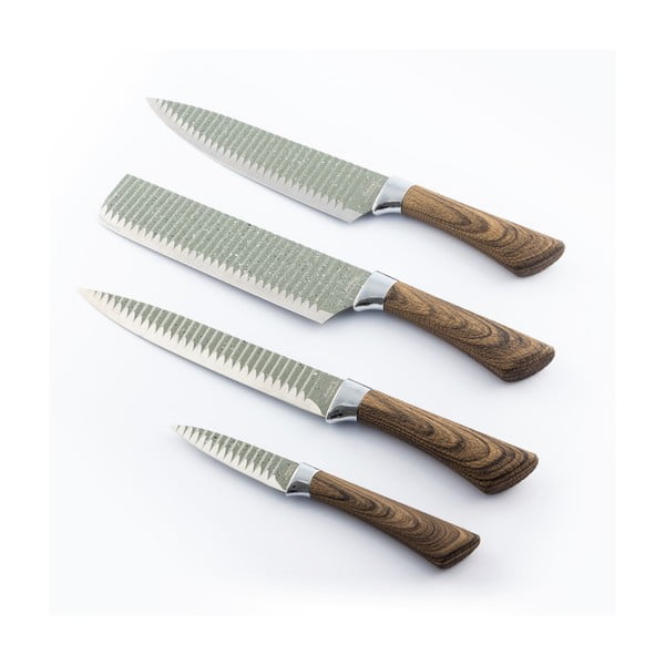 Zestaw 4 noży ze stali nierdzewnej InnovaGoods Swiss Q Wood