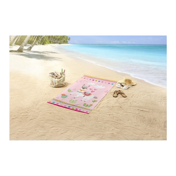 Ręcznik plażowy z nadrukiem Good Morning Lama, 75x150 cm-image-1