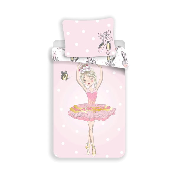 Różowa bawełniana pościel dziecięca jednoosobowa 140x200 cm Ballerina – Jerry Fabrics