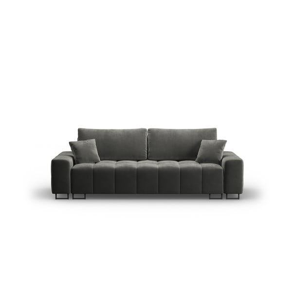 Szara aksamitna rozkładana sofa ze schowkiem 250 cm Wicklow – Cosmopolitan Design