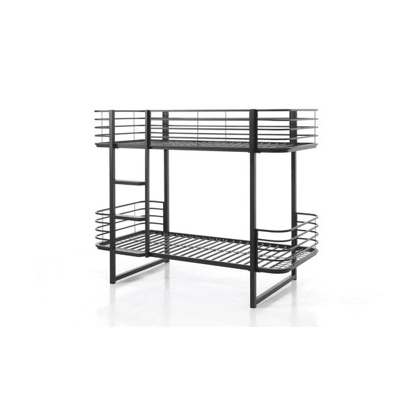 Czarne metalowe piętrowe łóżko dziecięce ze stelażem 90x200 cm Oscar – Vipack
