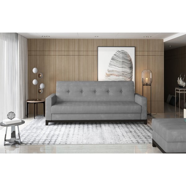 Jasnoszara aksamitna rozkładana/ze schowkiem sofa 216 cm Selene – ELTAP-image-1